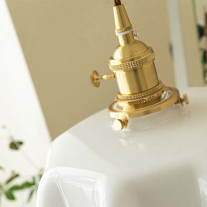 Vintage French Frilly Opaque Glass Pendant Light with ruffled draped shape -Homdiy