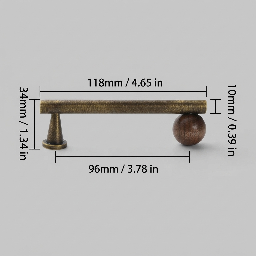 Warm Minimalist Brushed Brass Wood Cabinet Pulls