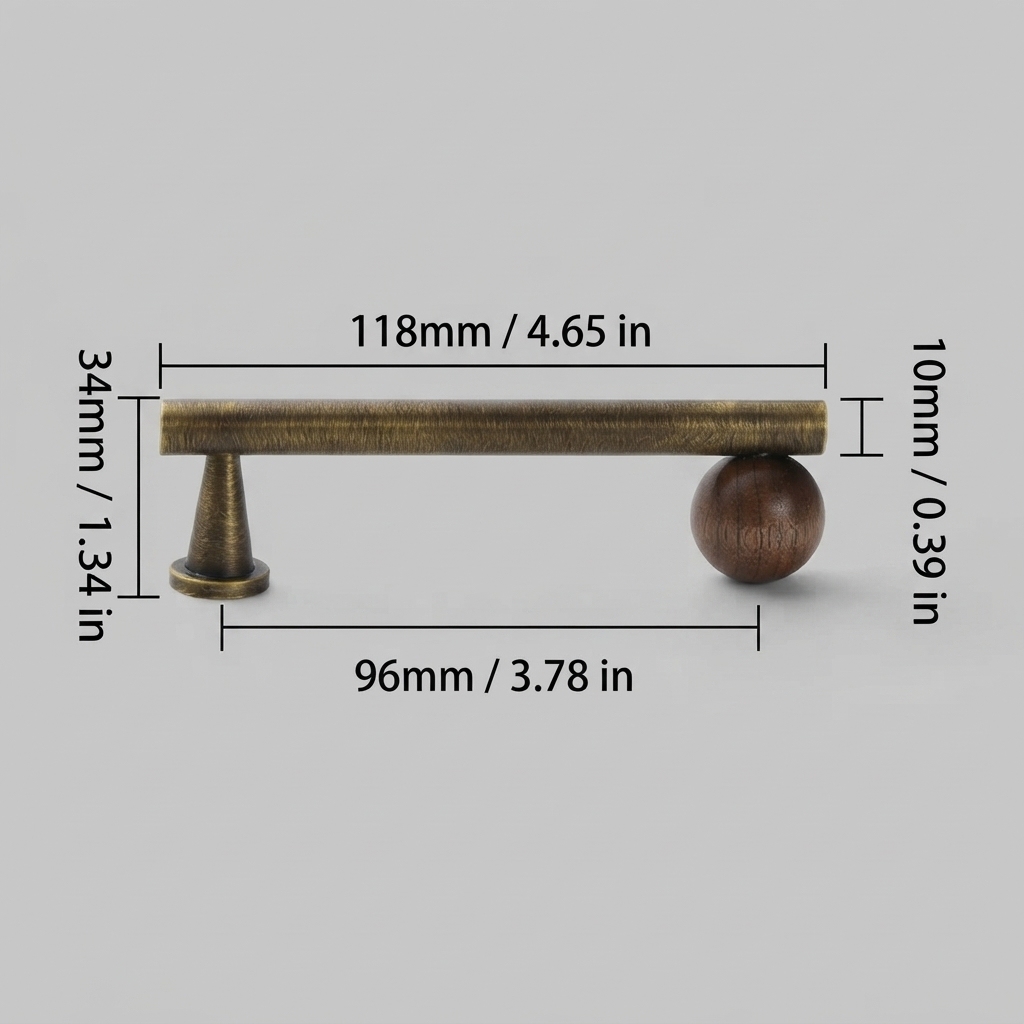 Warm Minimalist Brushed Brass Wood Cabinet Pulls