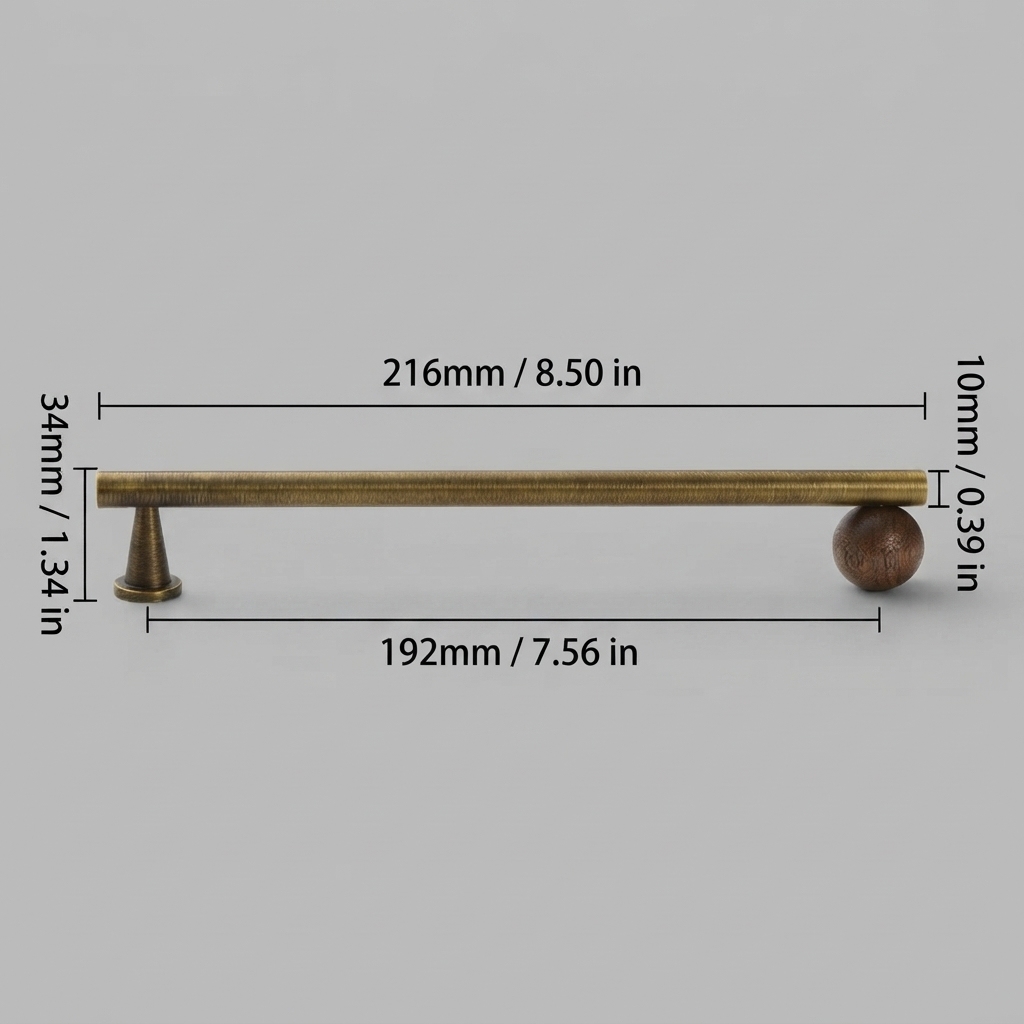 Warm Minimalist Brushed Brass Wood Cabinet Pulls