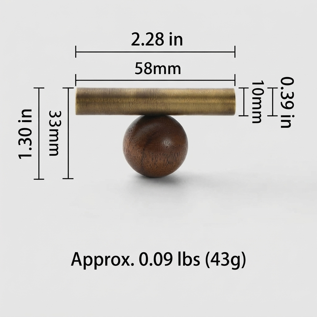 Warm Minimalist Brushed Brass Wood Cabinet Pulls