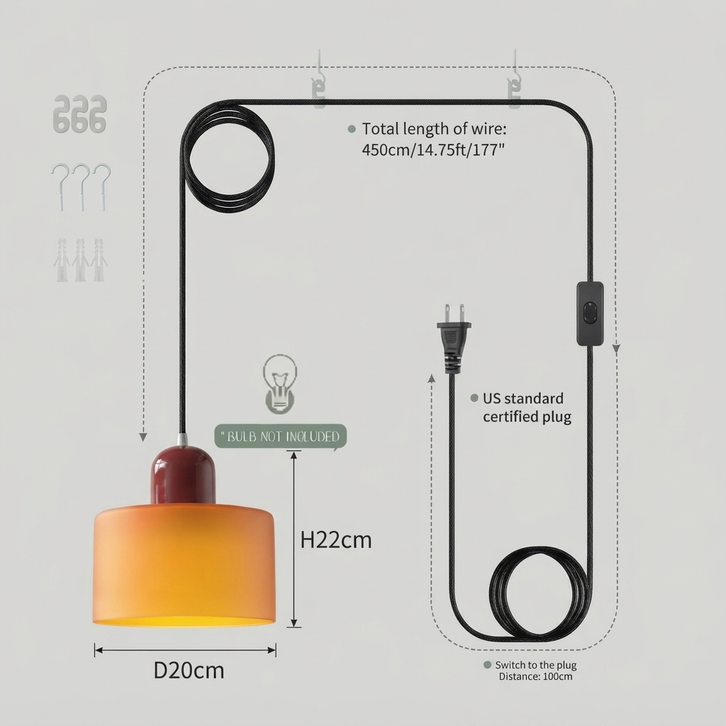 Bauhaus Glass Plug-in Pendant Light for Living Room