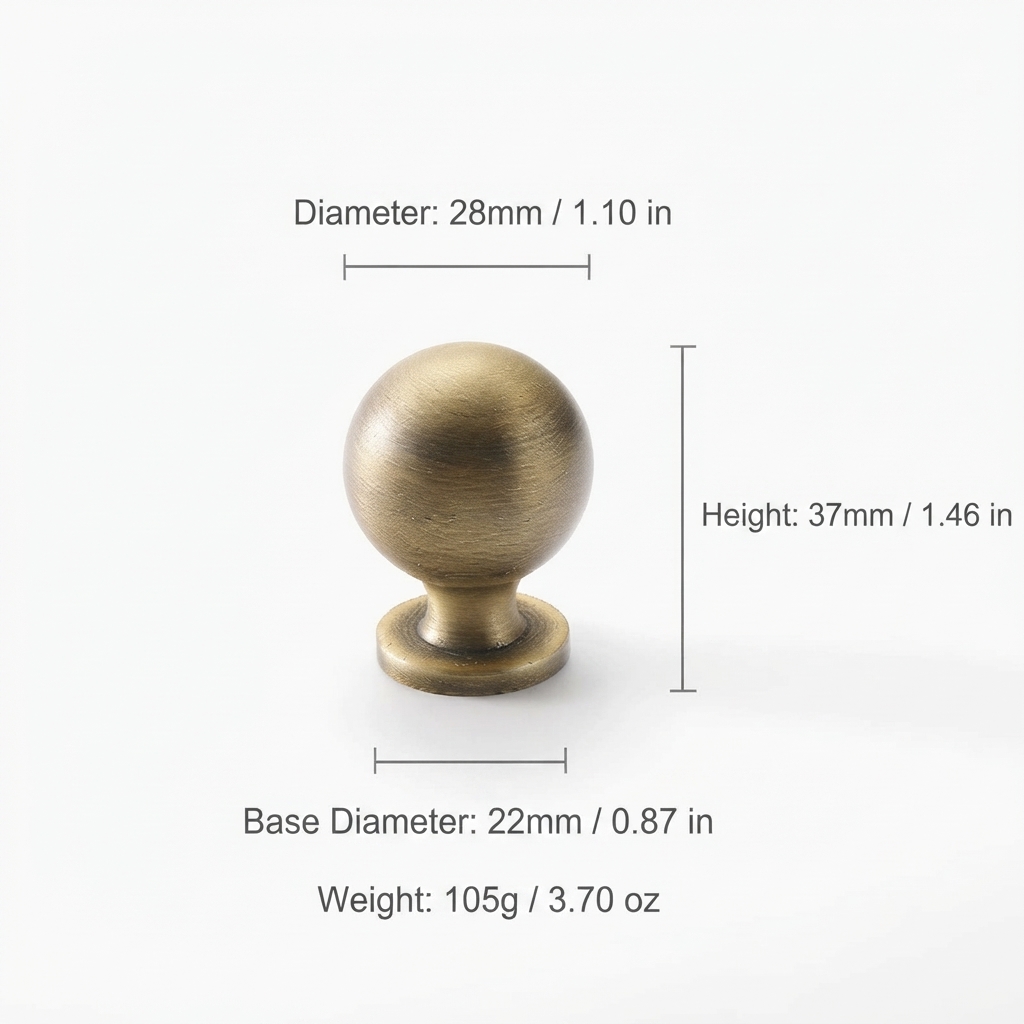 French Vintage Solid Antique Brass Ball-End Cabinet Pulls