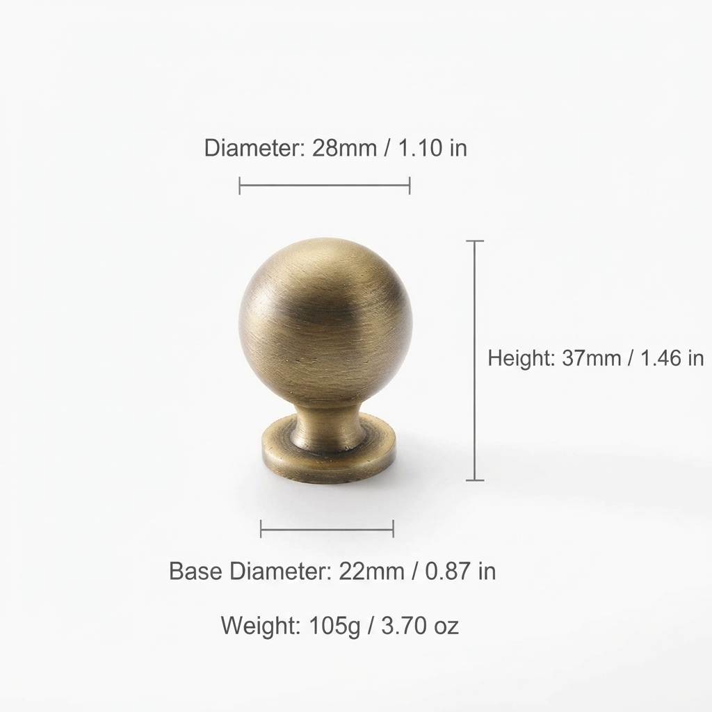 French Vintage Solid Antique Brass Ball-End Cabinet Pulls