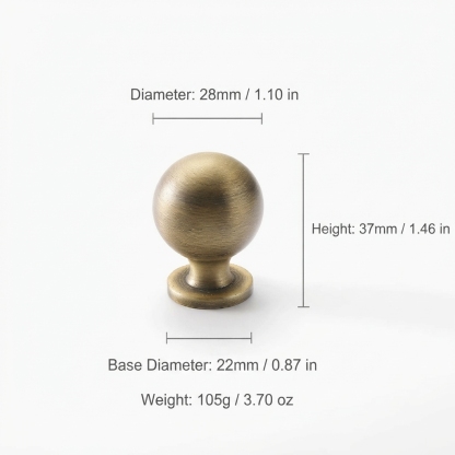 French Vintage Solid Antique Brass Ball-End Cabinet Pulls