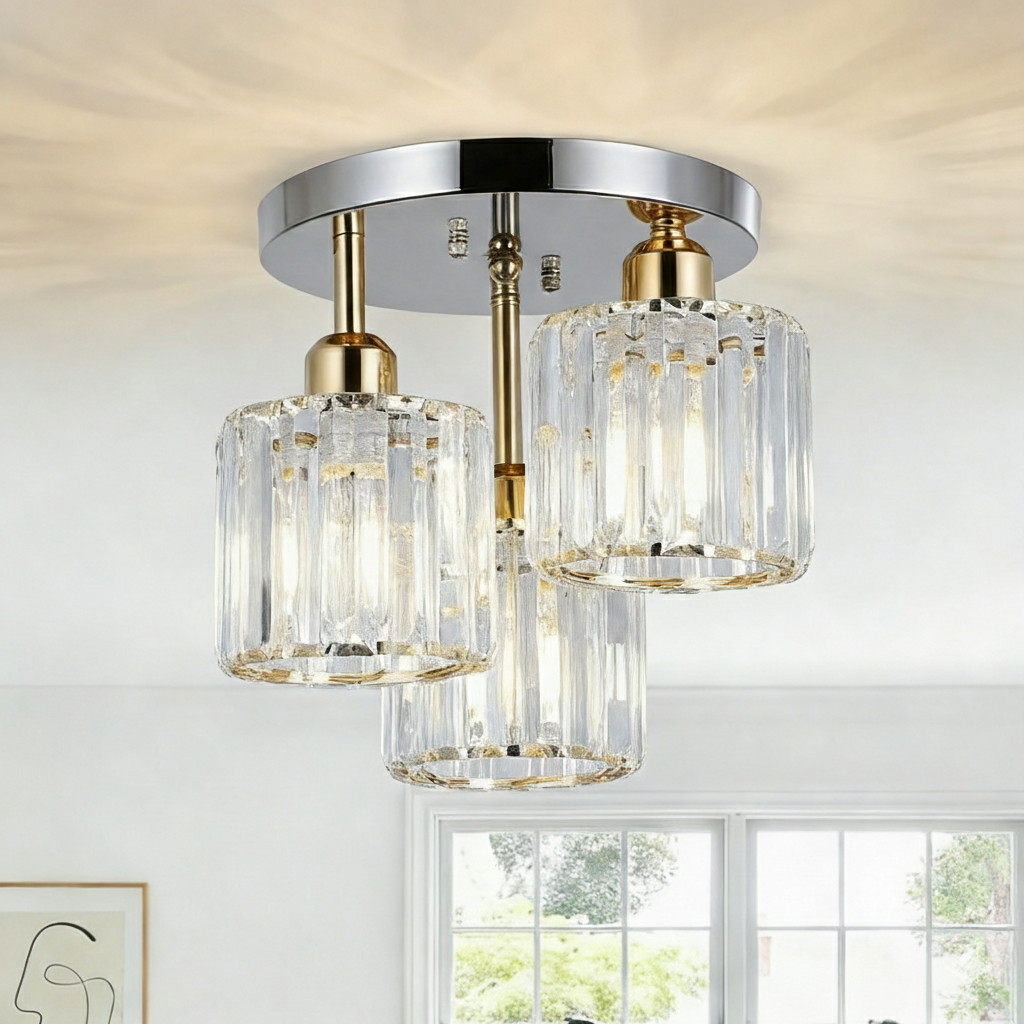 Modern Glass Crystal Semi Flush Ceiling Light