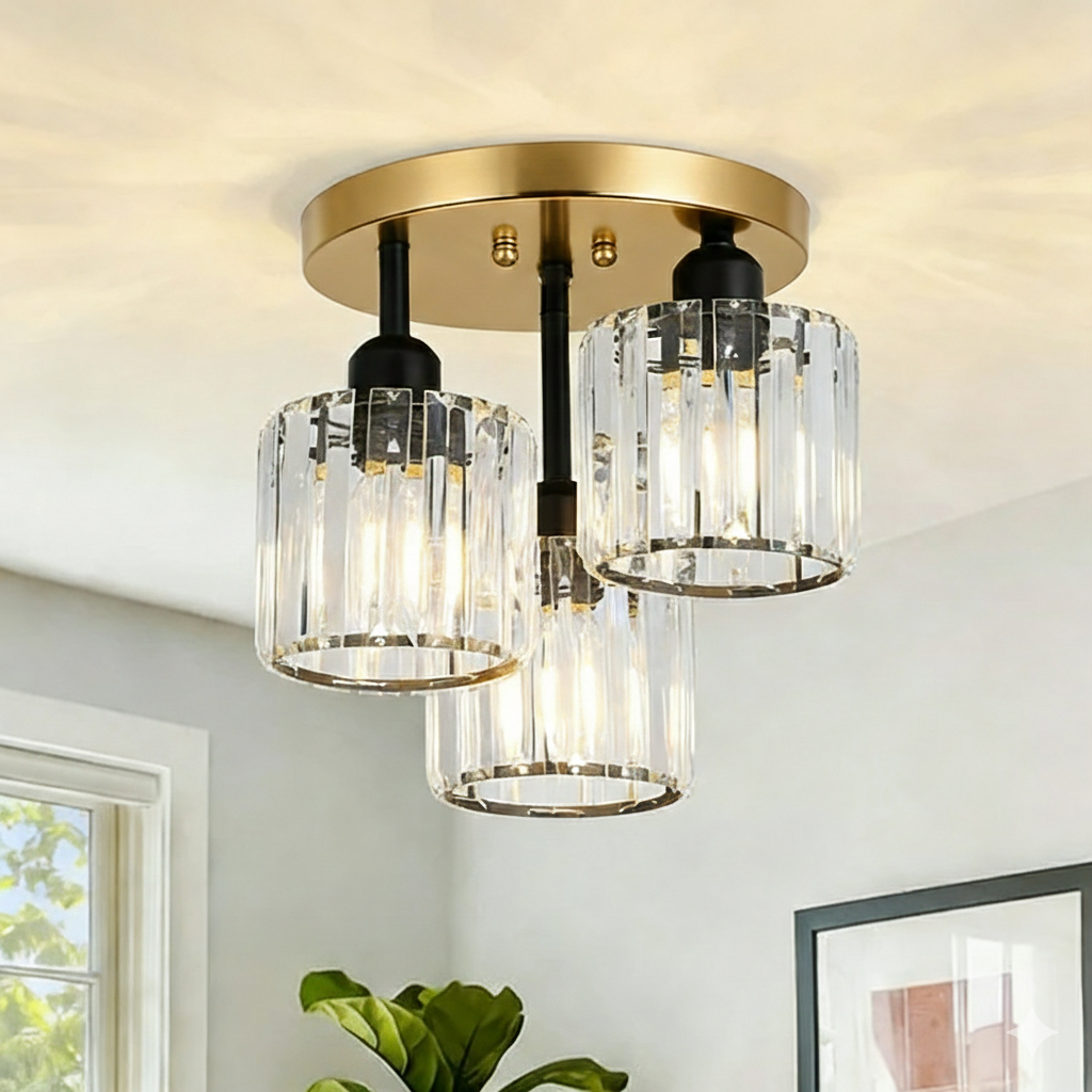 Modern Glass Crystal Semi Flush Ceiling Light
