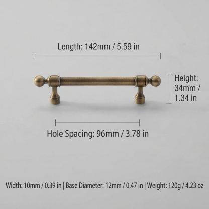 French Vintage Solid Antique Brass Ball-End Cabinet Pulls