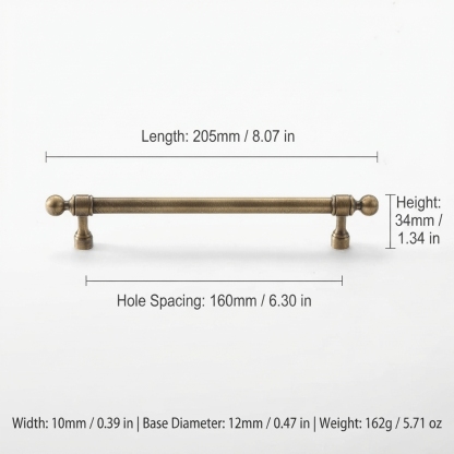 French Vintage Solid Antique Brass Ball-End Cabinet Pulls