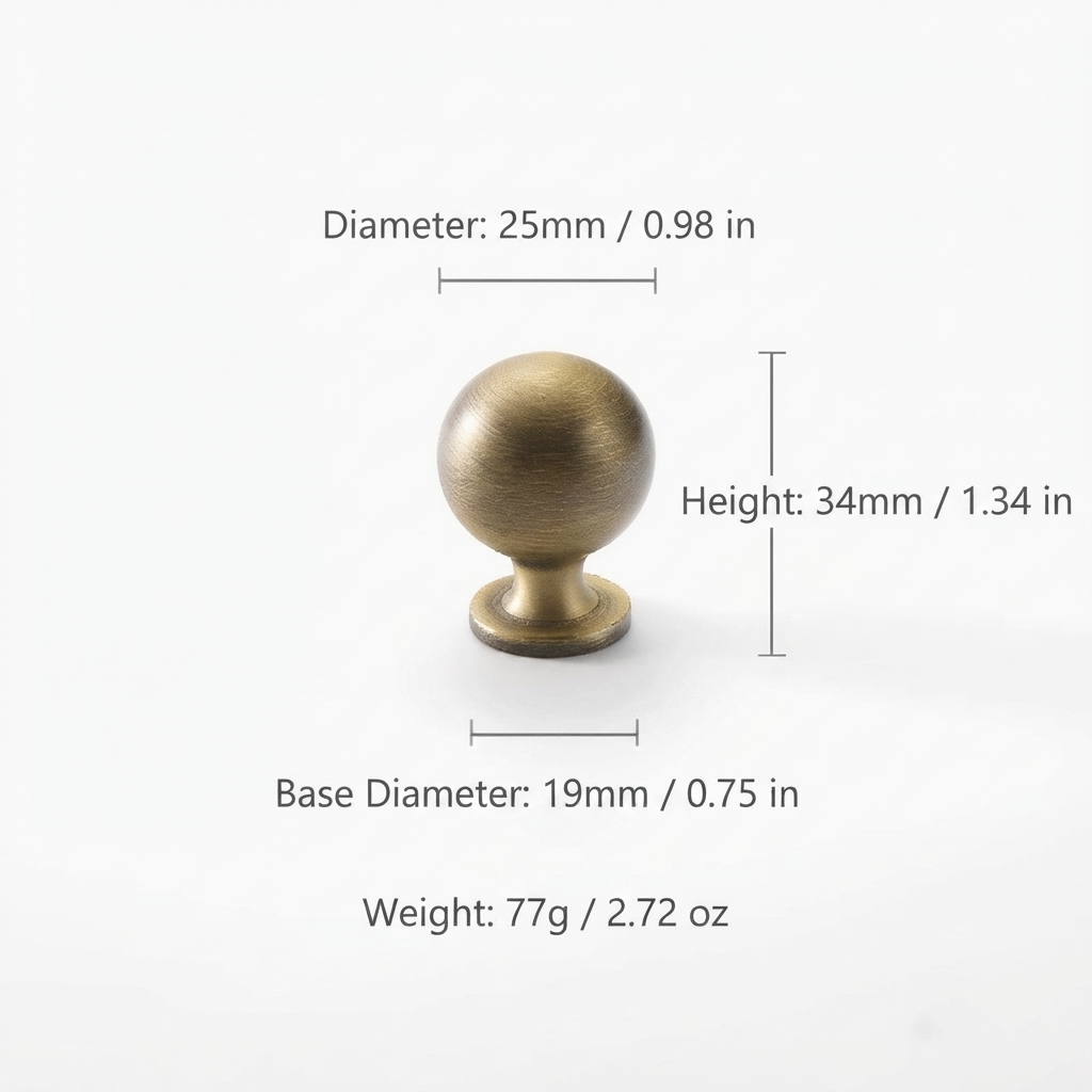 French Vintage Solid Antique Brass Ball-End Cabinet Pulls