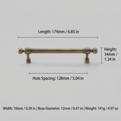French Vintage Solid Antique Brass Ball-End Cabinet Pulls