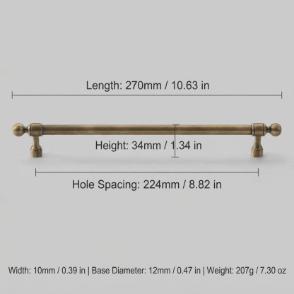 French Vintage Solid Antique Brass Ball-End Cabinet Pulls