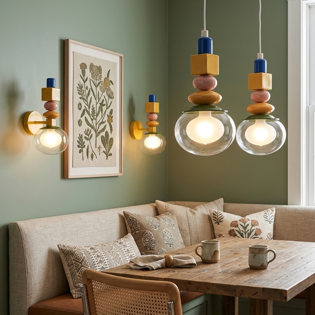 Art Deco Colorful Glass Pendant Light Set - Modern Bedroom Wall Lamps