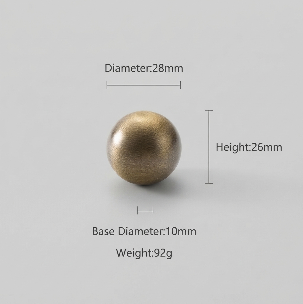 French Vintage Solid Antique Brass Ball-End Cabinet Pulls
