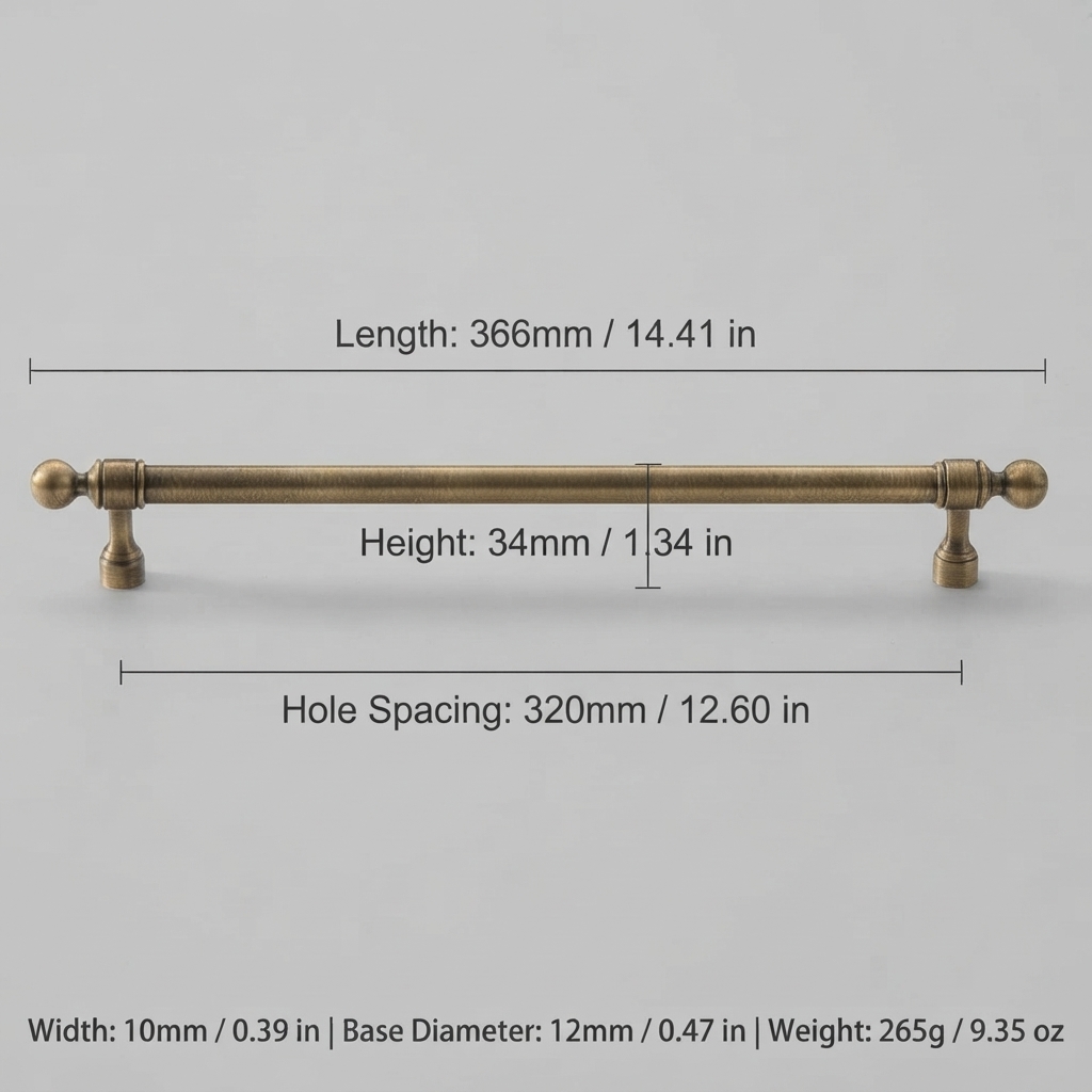 French Vintage Solid Antique Brass Ball-End Cabinet Pulls