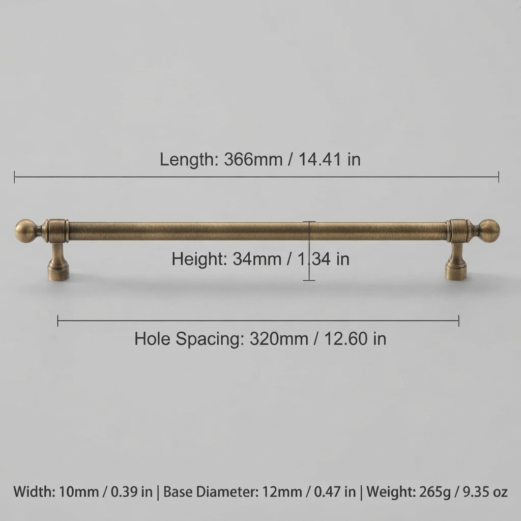 French Vintage Solid Antique Brass Ball-End Cabinet Pulls