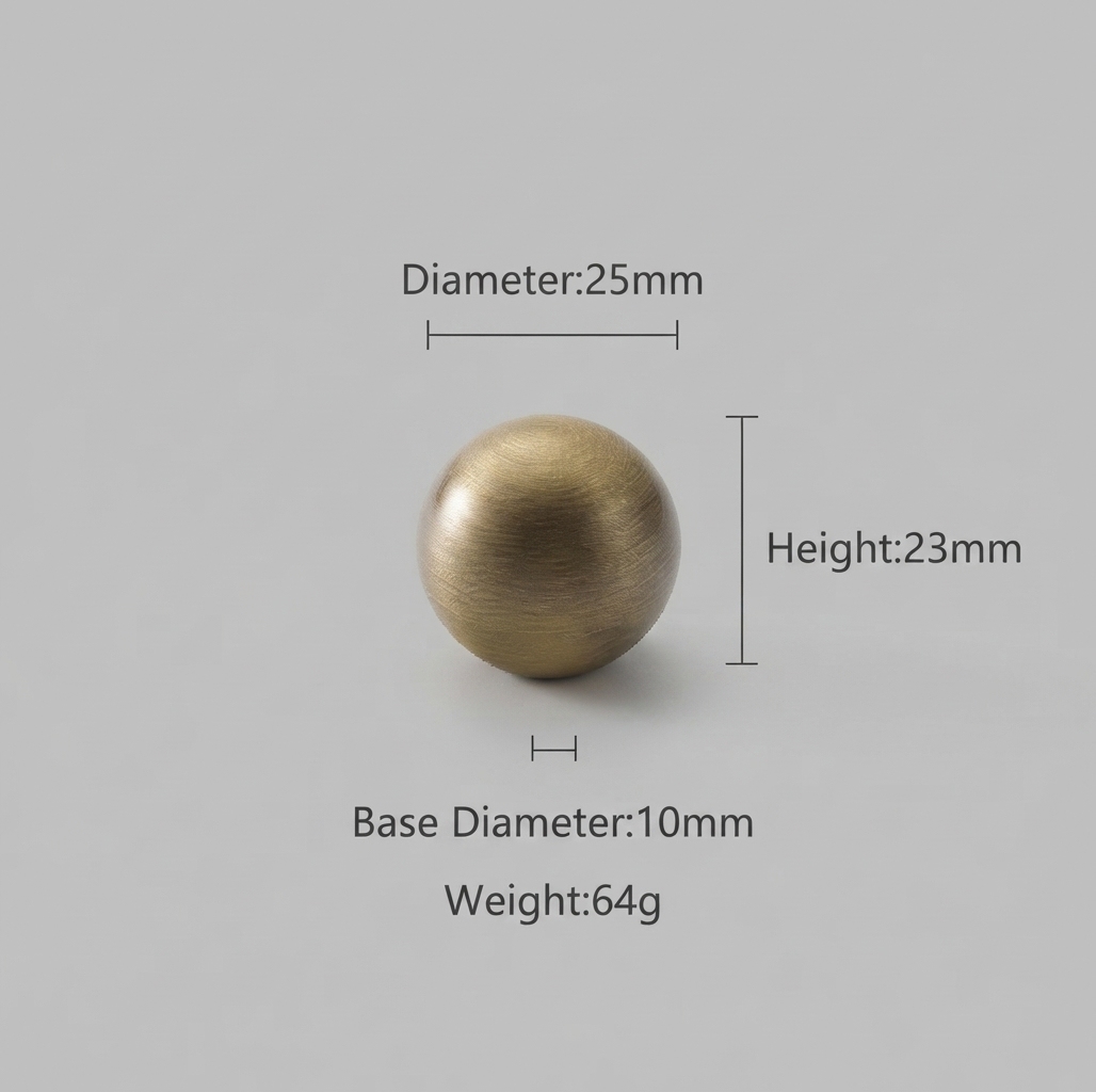 French Vintage Solid Antique Brass Ball-End Cabinet Pulls