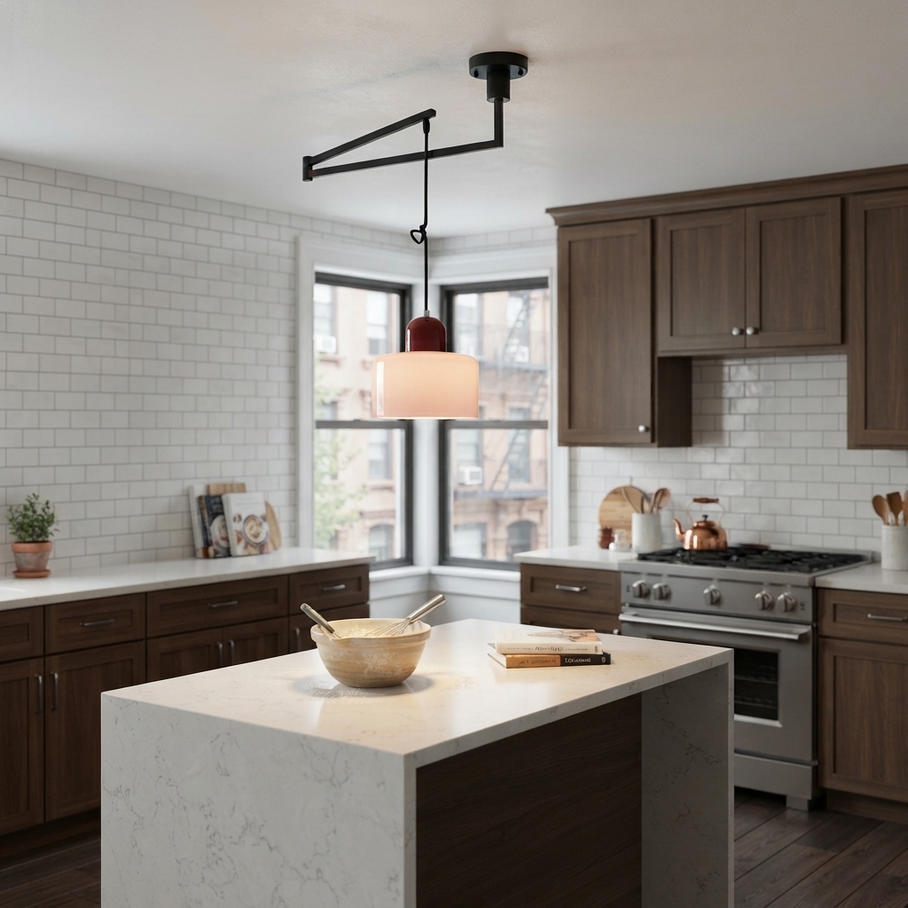 Modern Bauhaus Adjustable Black Swing Arm Pendant Light