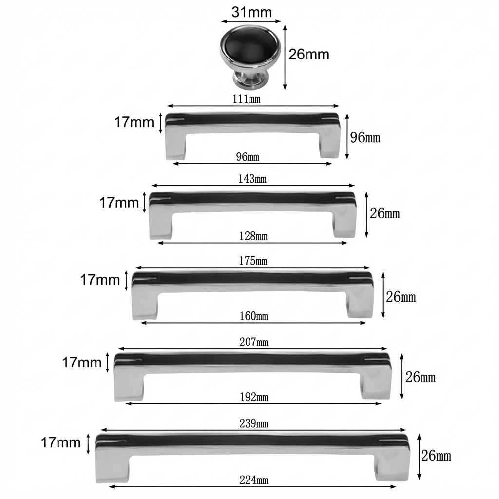 Modern Unique Black Chrome Kitchen Cabinet Handles