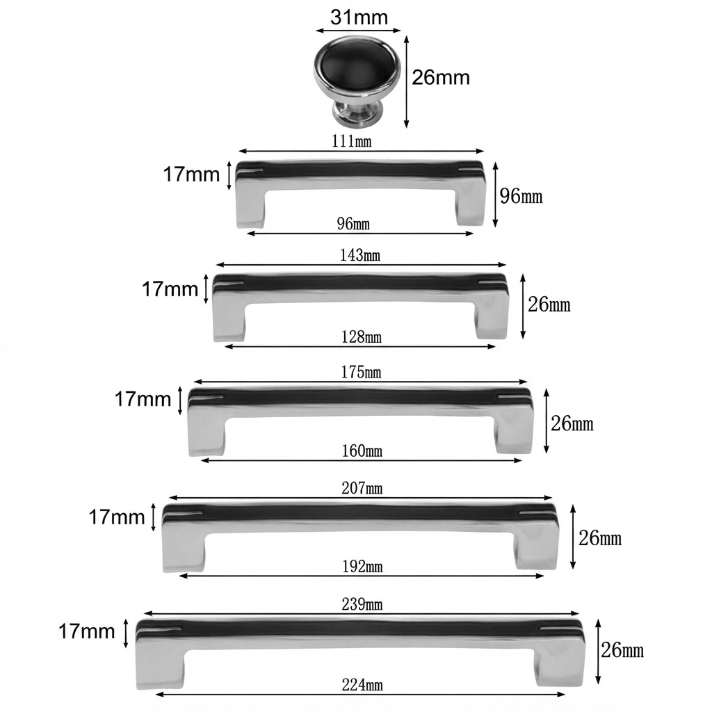 Modern Unique Black Chrome Kitchen Cabinet Handles