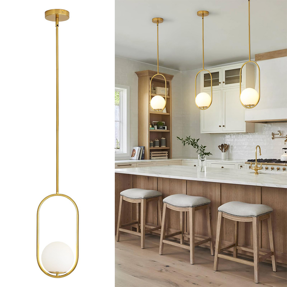 Elegant Brass 1-Light Globe Pendant Fixture for Bedroom