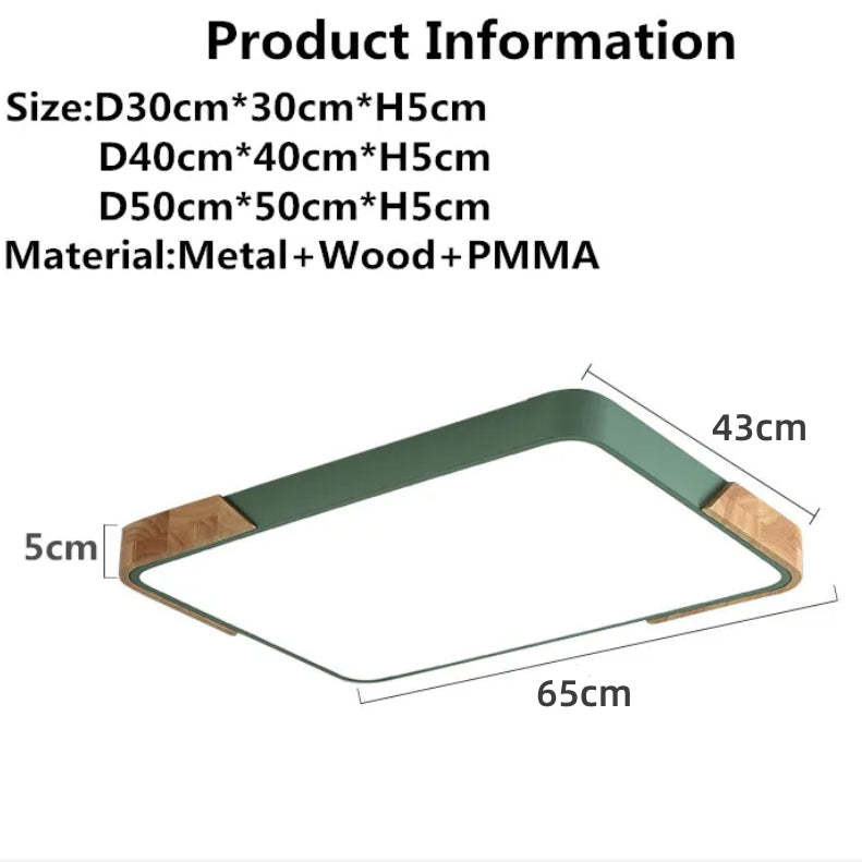 Square Wood And Metal Flush Mount LED Dimmable Ceiling Light -Homdiy