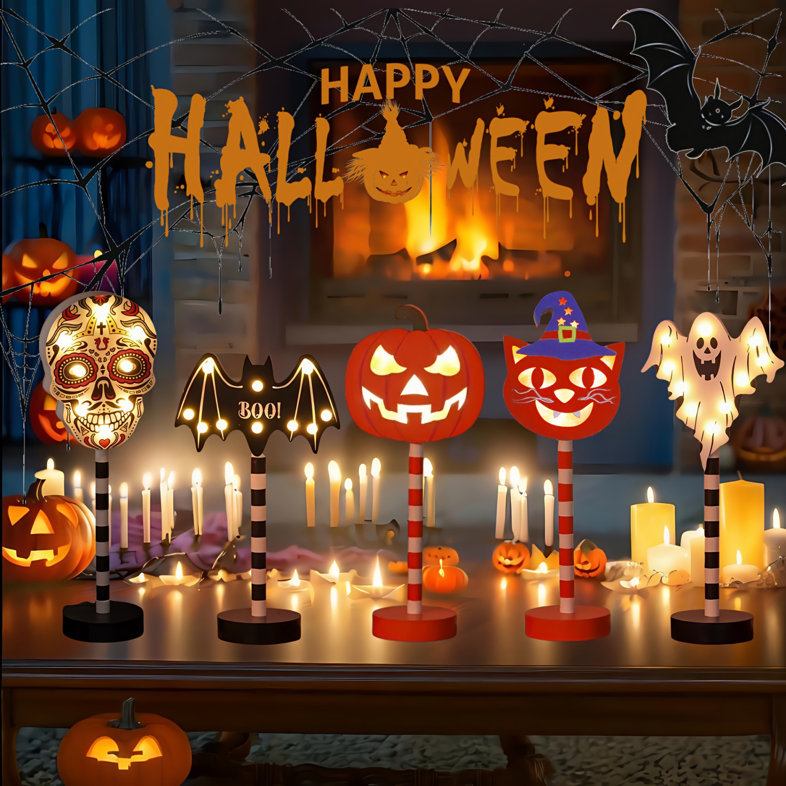 Halloween LED Wooden Figurine Table Lights
