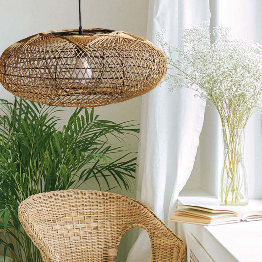 Boho Lantern Rattan Woven Pendant Light Lampshade -Homdiy