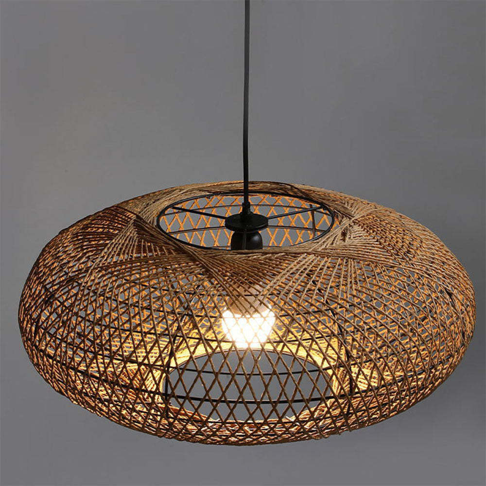 Boho Lantern Rattan Woven Pendant Light Lampshade -Homdiy