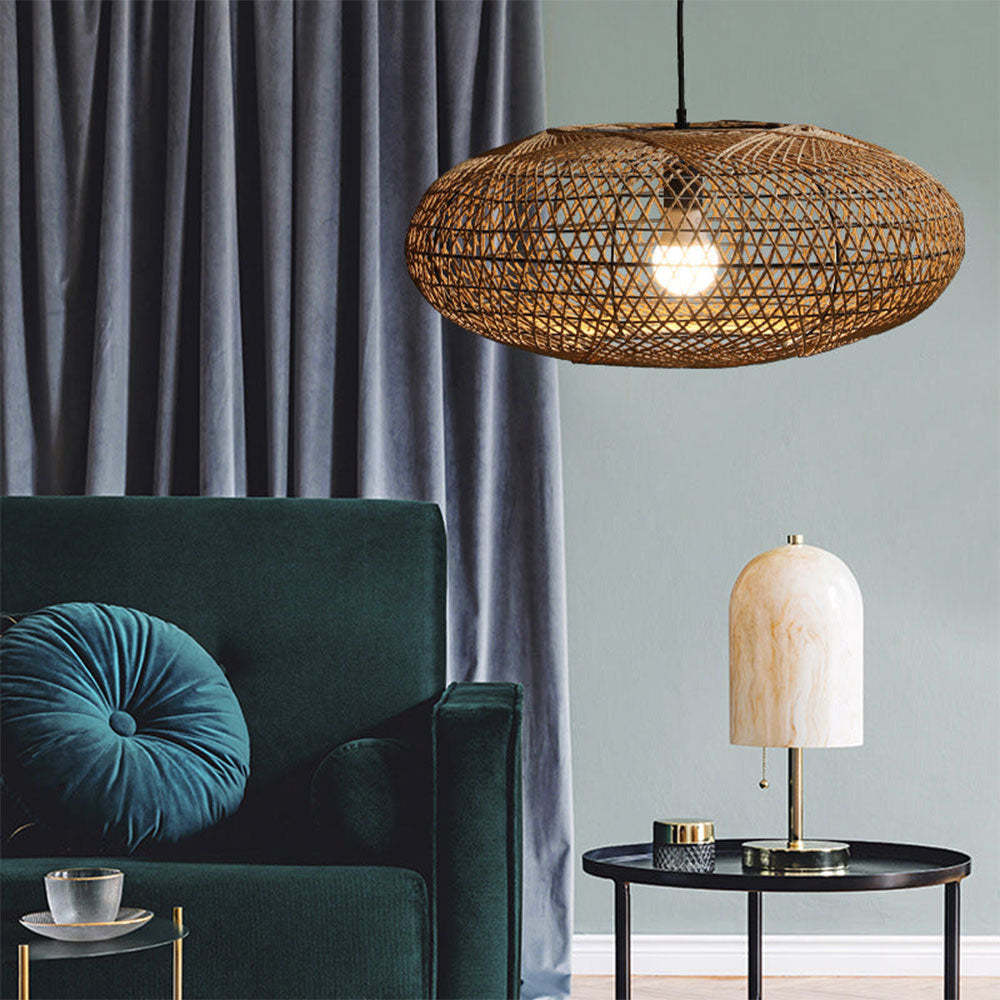 Boho Lantern Rattan Woven Pendant Light Lampshade -Homdiy