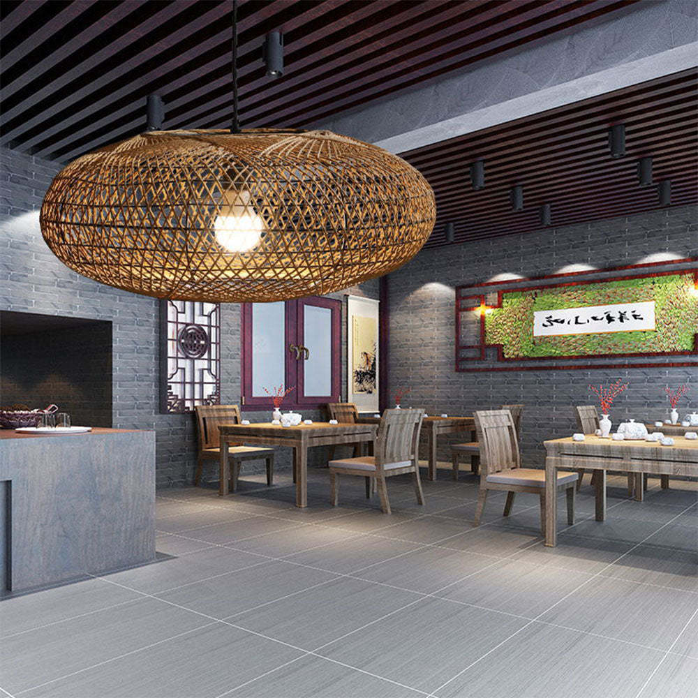 Boho Lantern Rattan Woven Pendant Light Lampshade -Homdiy