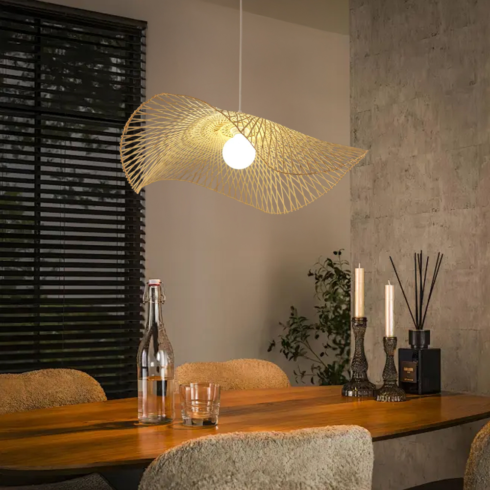 Handmade Bamboo Woven Pendant Light Country Wicker Lamp Shade