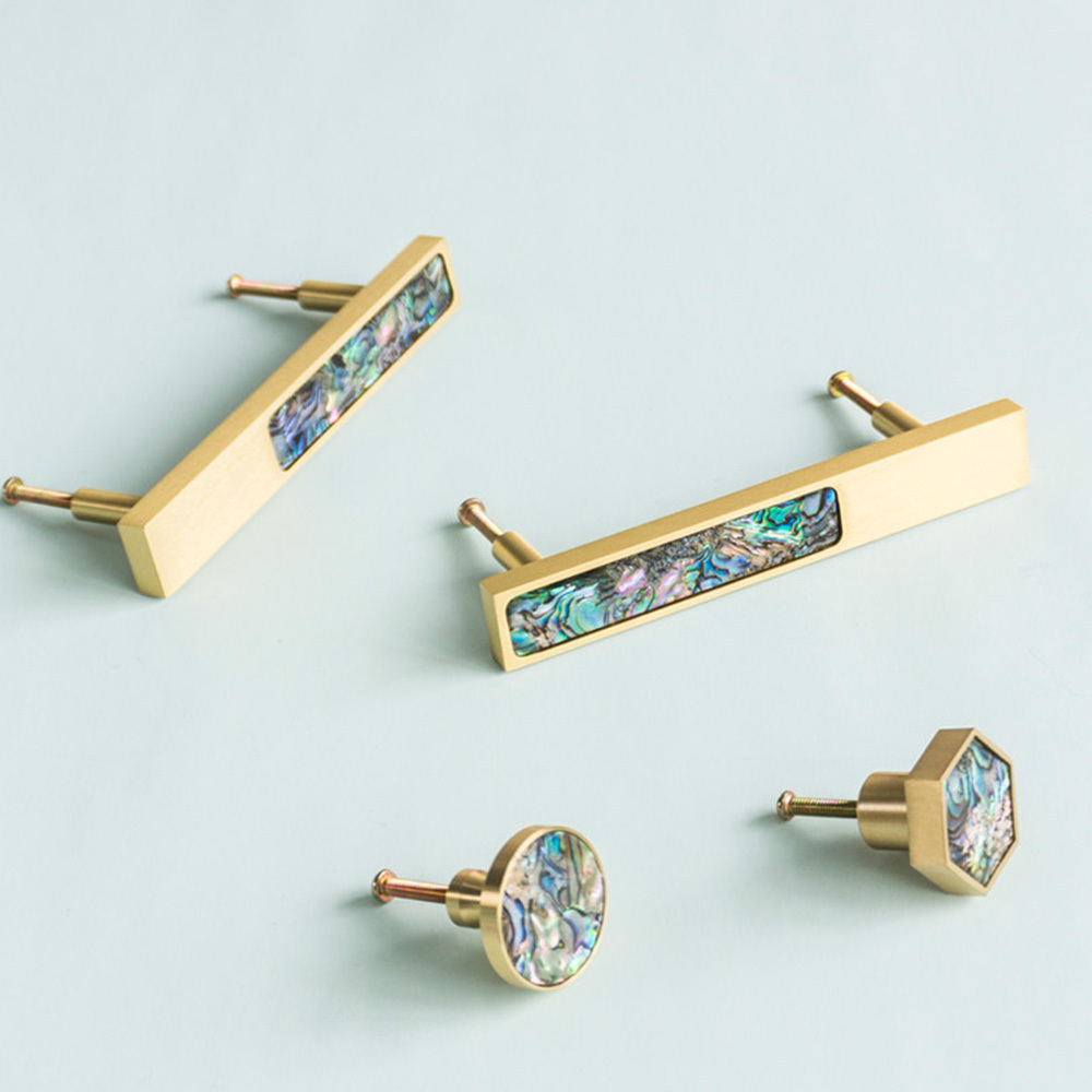 Hexagon Brass Drawer Pulls with Creative Shell Design for Wardrobes