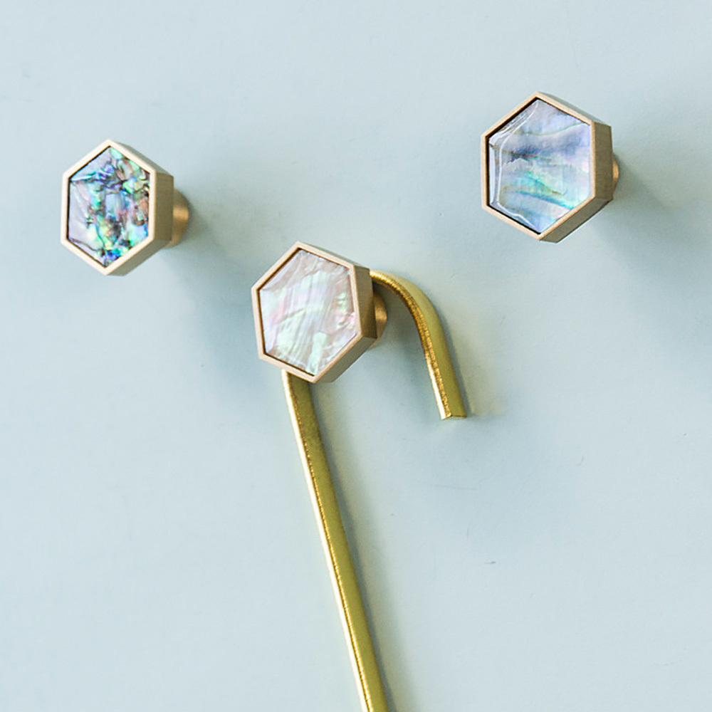 Hexagon Brass Drawer Pulls with Creative Shell Design for Wardrobes