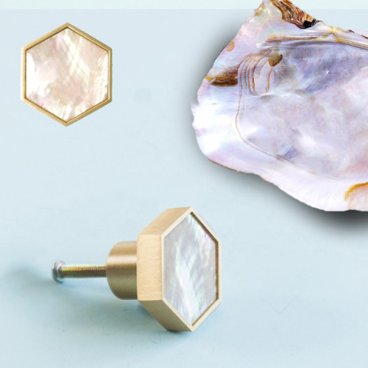 Hexagon Brass Drawer Pulls with Creative Shell Design for Wardrobes