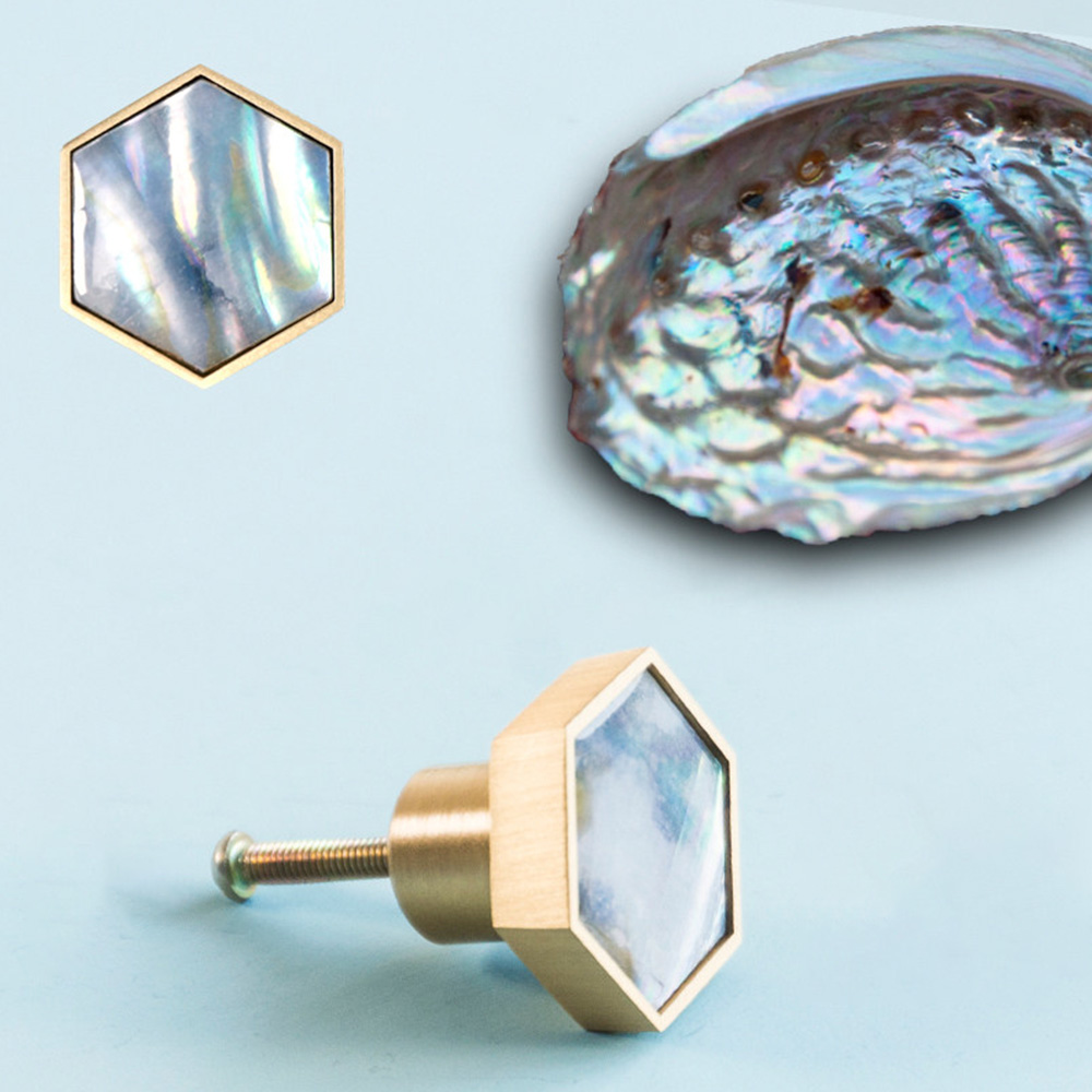 Hexagon Brass Drawer Pulls with Creative Shell Design for Wardrobes