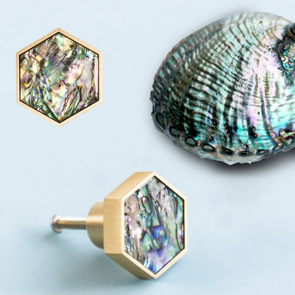 Hexagon Brass Drawer Pulls with Creative Shell Design for Wardrobes