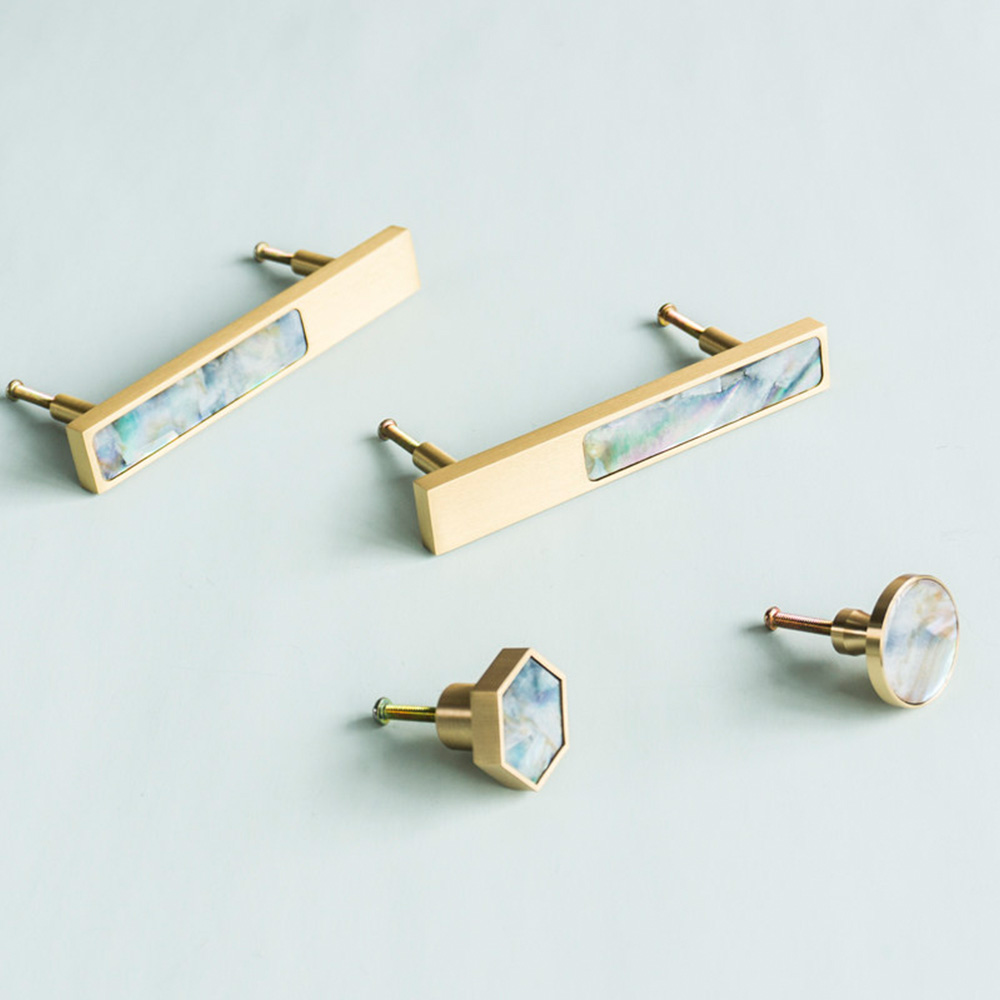 Hexagon Brass Drawer Pulls with Creative Shell Design for Wardrobes