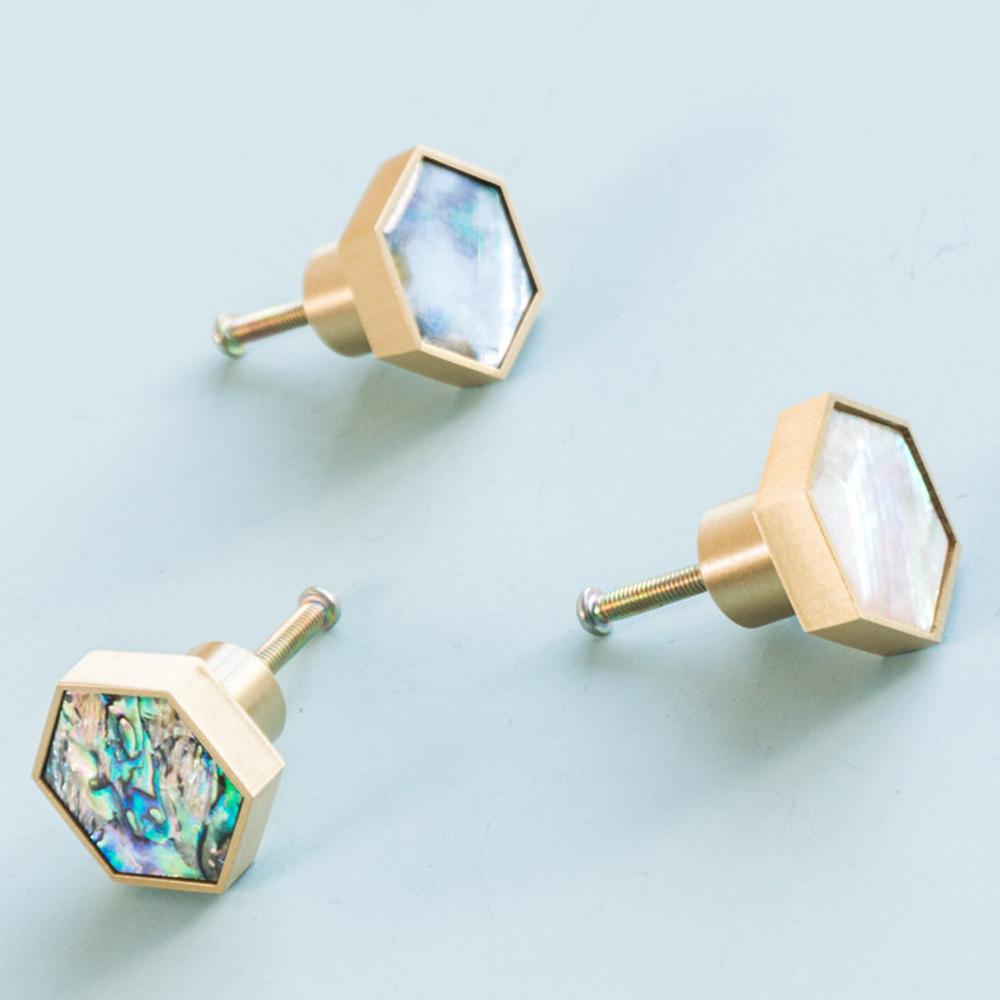 Hexagon Brass Drawer Pulls with Creative Shell Design for Wardrobes
