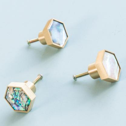Hexagon Brass Drawer Pulls with Creative Shell Design for Wardrobes