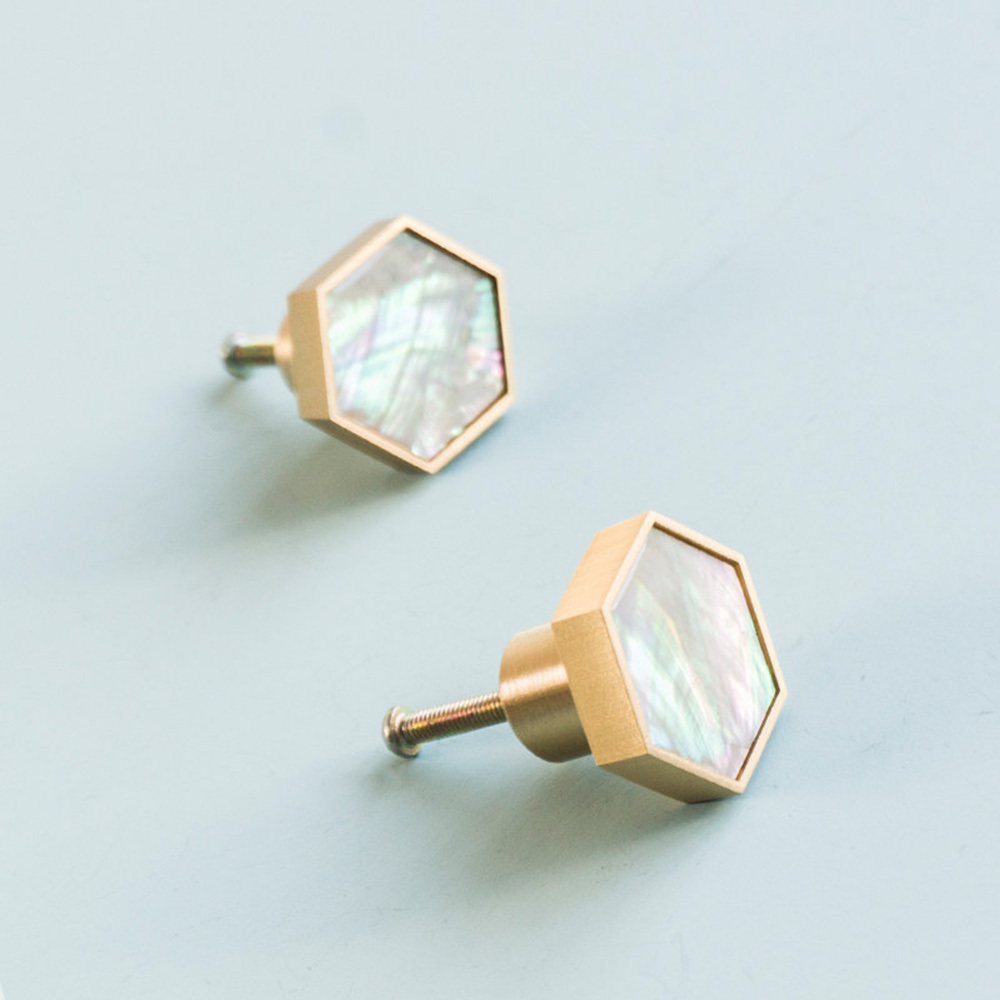 Hexagon Brass Drawer Pulls with Creative Shell Design for Wardrobes