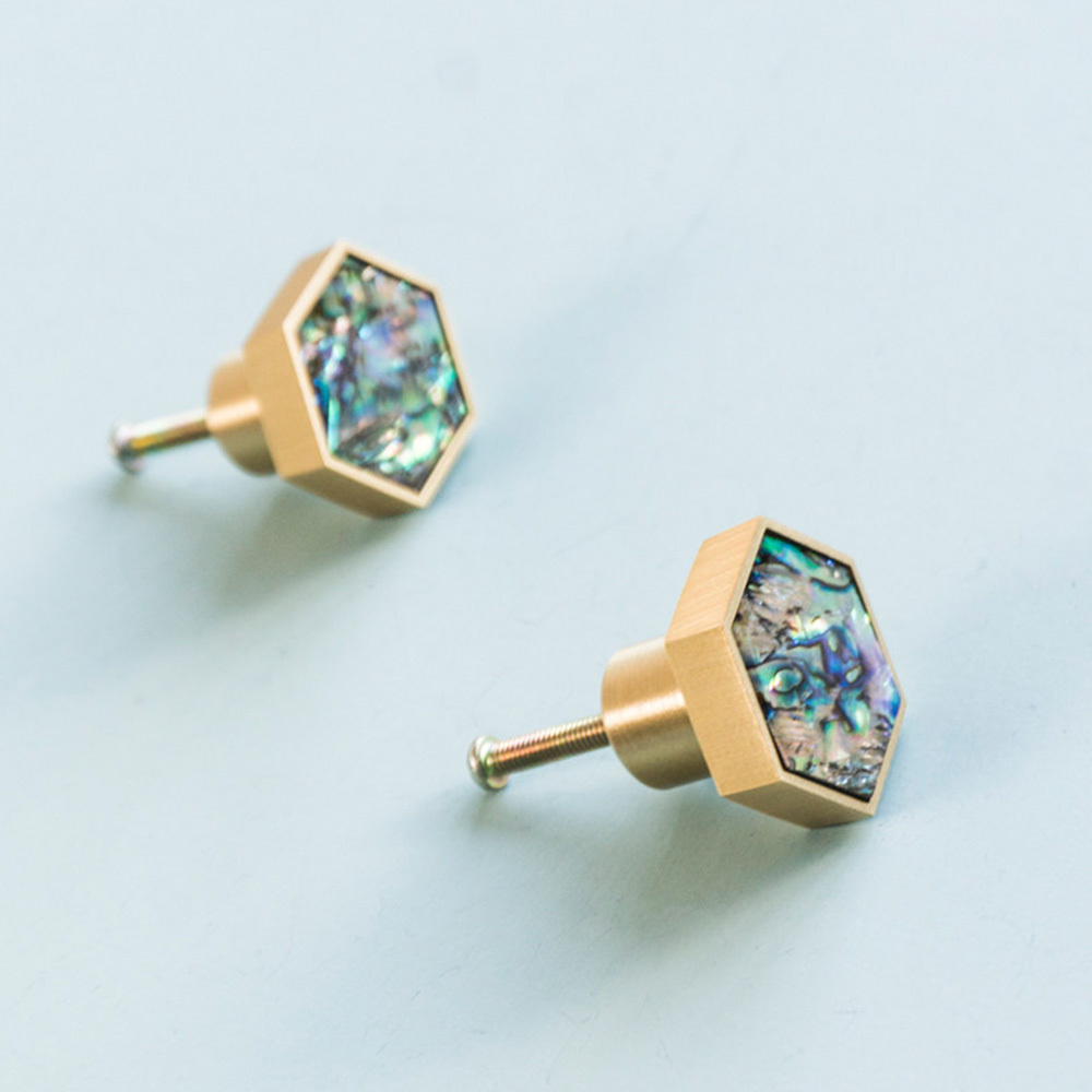 Hexagon Brass Drawer Pulls with Creative Shell Design for Wardrobes