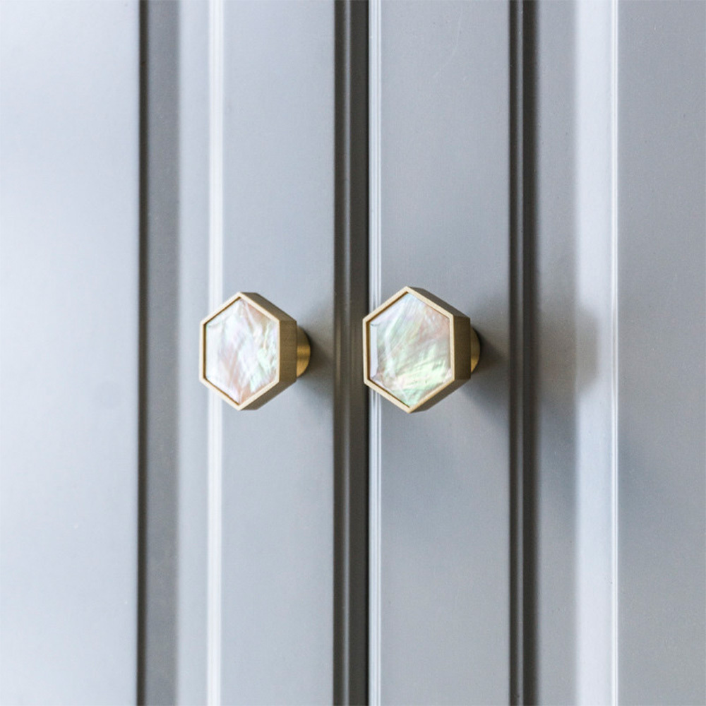 Hexagon Brass Drawer Pulls with Creative Shell Design for Wardrobes