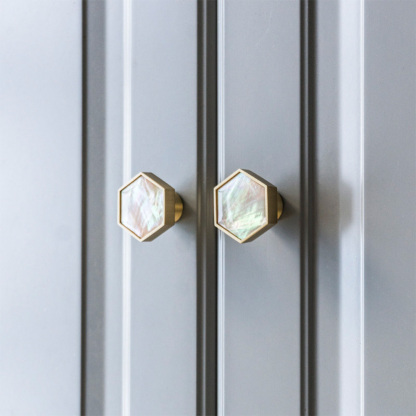 Hexagon Brass Drawer Pulls with Creative Shell Design for Wardrobes
