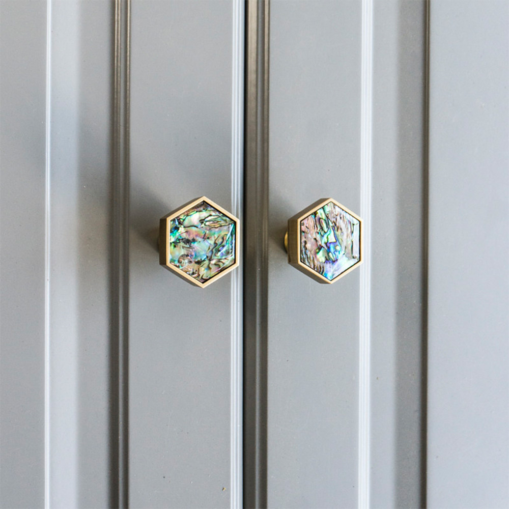 Hexagon Brass Drawer Pulls with Creative Shell Design for Wardrobes