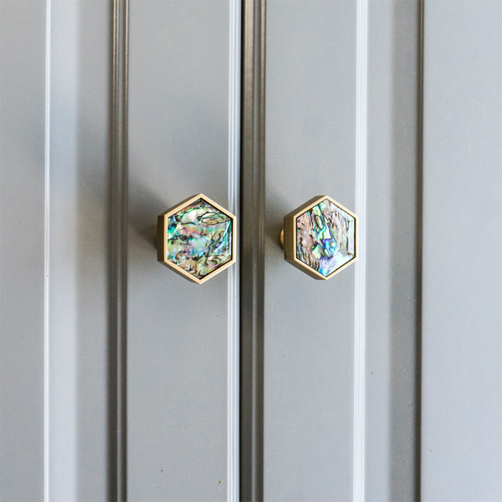 Hexagon Brass Drawer Pulls with Creative Shell Design for Wardrobes