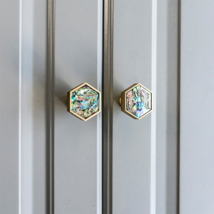 Hexagon Brass Drawer Pulls with Creative Shell Design for Wardrobes