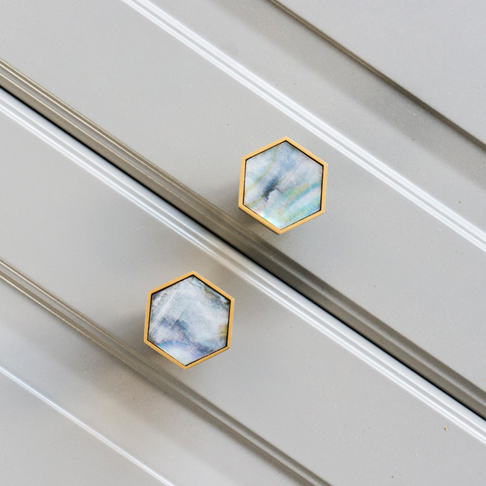 Hexagon Brass Drawer Pulls with Creative Shell Design for Wardrobes