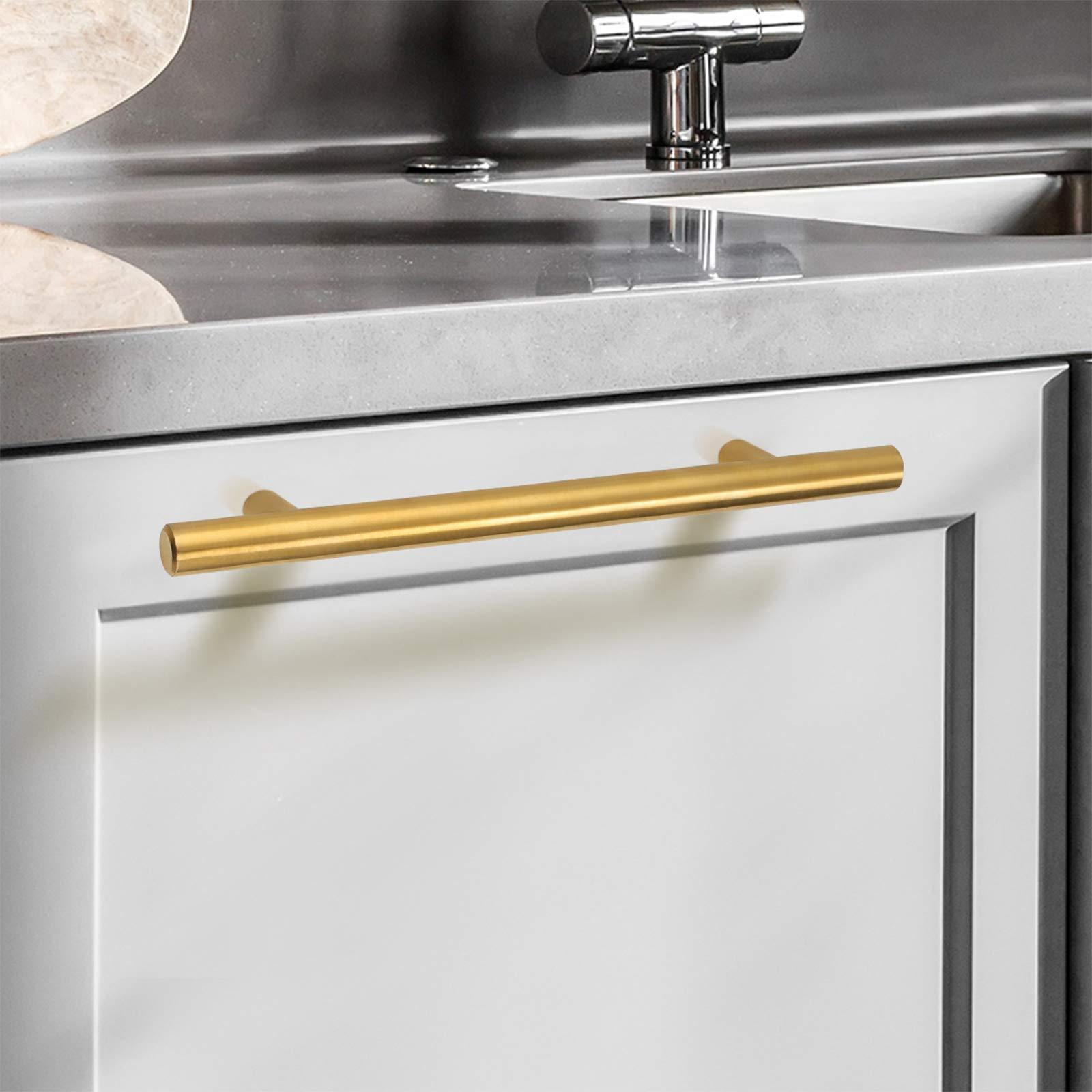 Brushed Brass Gold Euro Bar Kitchen Cabinet Pulls -Homdiy