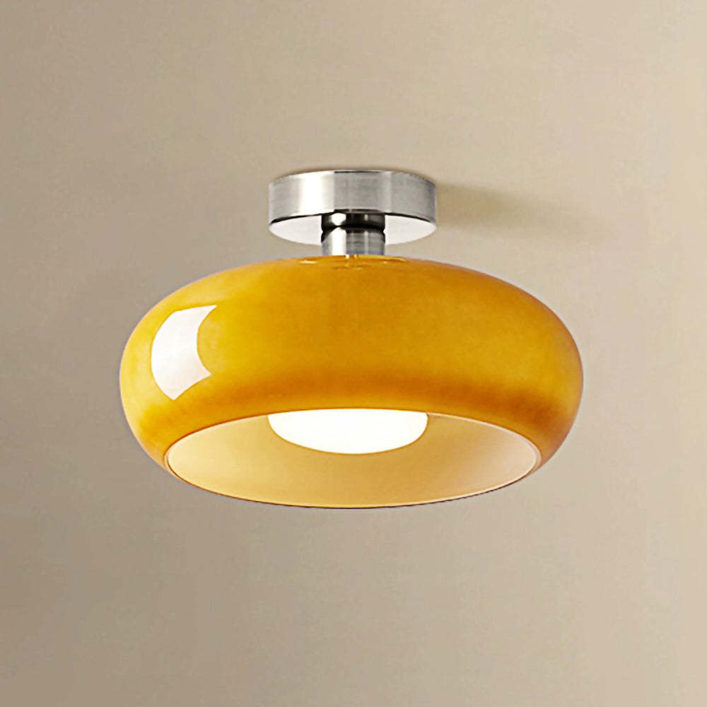 Retro Amber Round Glass Ceiling Light
